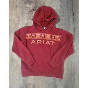 Ariat Girl's Medium 8 Serape Hoodie‎ Aztec Logo Rhubarb Red 10037974A